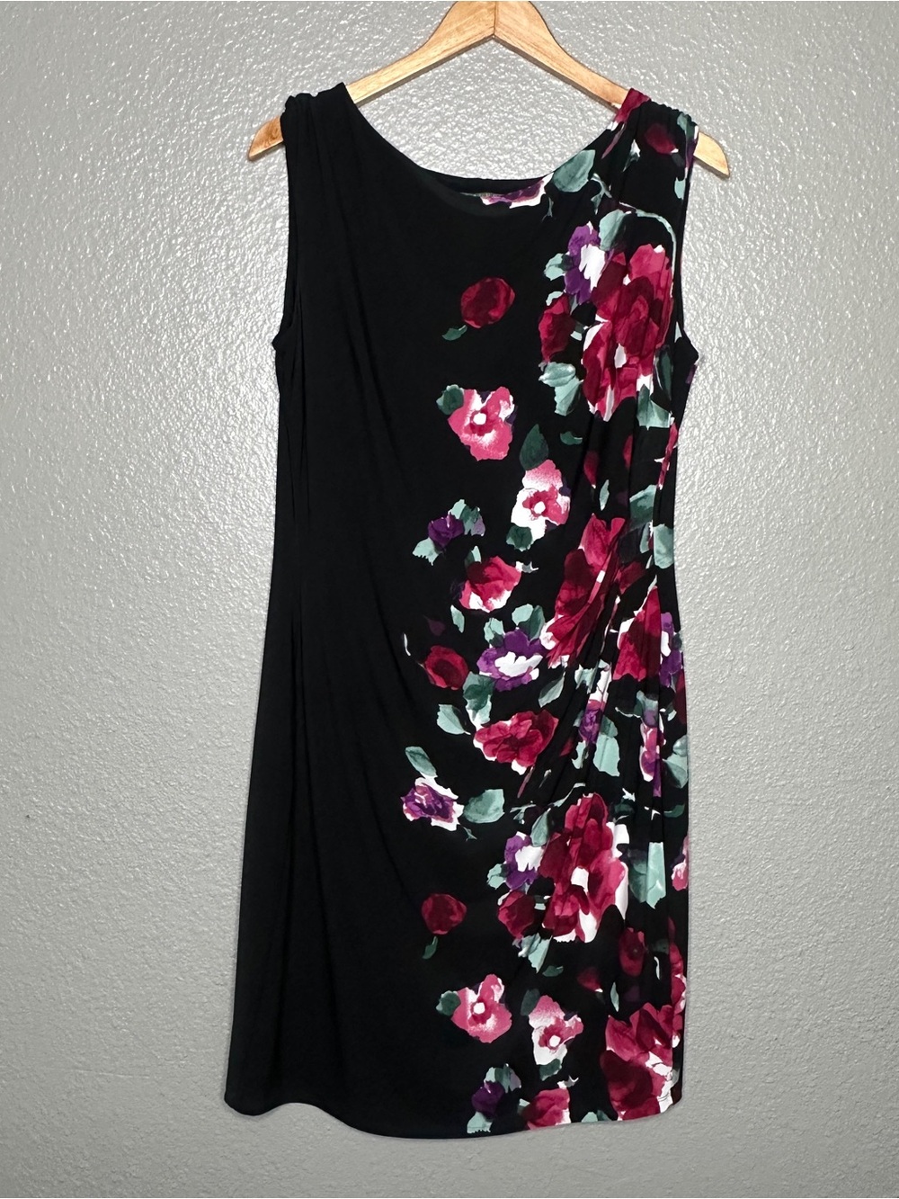 Ralph Lauren Black Sheath Dress with Burgundy and Mint Floral Print